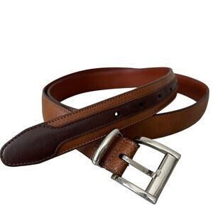 Bragano Men's Brown Genuine Leather Belt, Silver Buckle dress belt two tone 44